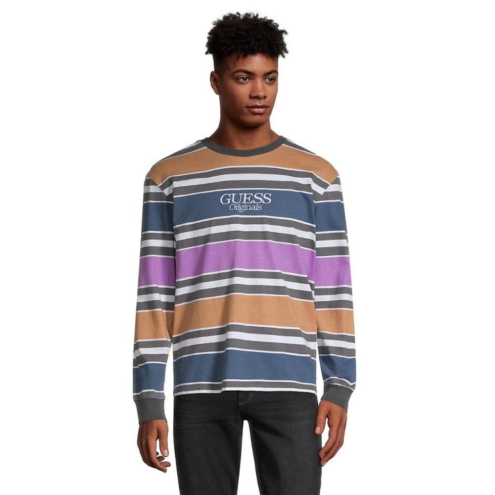 Guess Originals Block Stripe Long-Sleeve Cotton T-Shirt by Simons | L